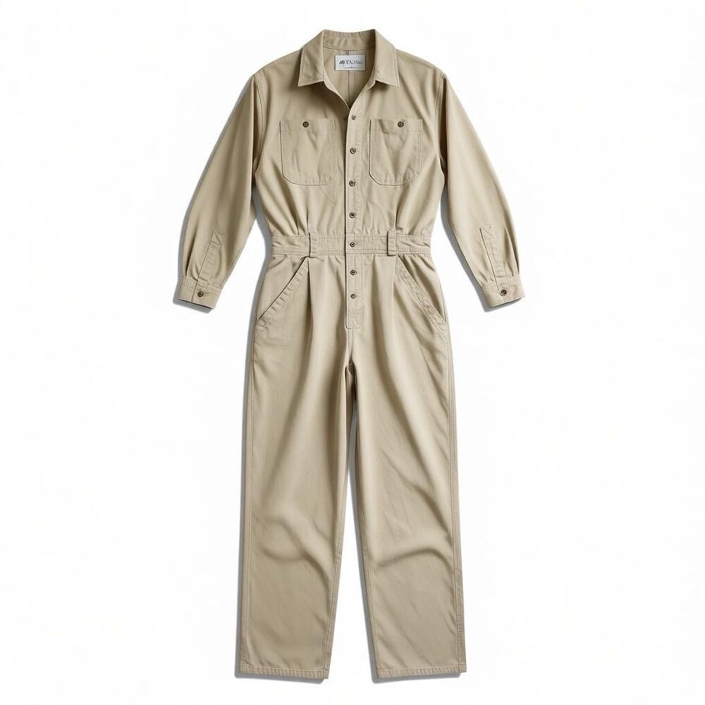 Vintage Avon Fashions Utility Jumpsuit Small Beige Cotton Workwear Flight Suit